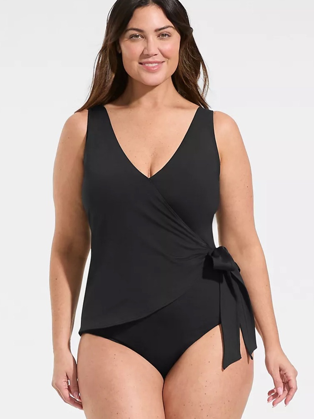 Lands End | New black ruched side tie one piece swimsuit Women’s size 24W NWT